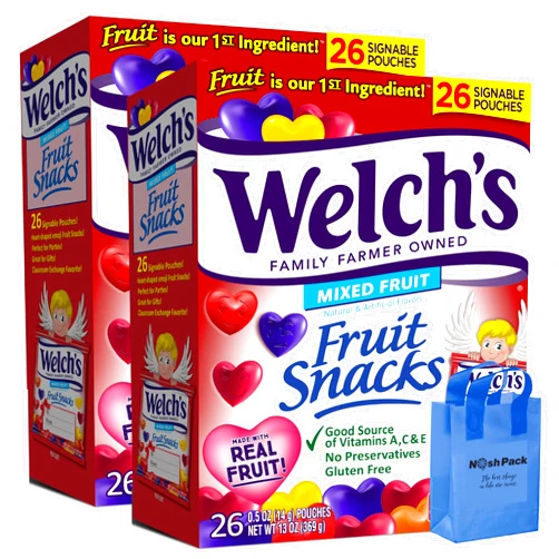 NOSH PACK Welch's Valentines Fruit Snacks, Bulk Valentine Day Candy Gummy Heart Treat Gummies Snack, Valentine's Treats for Kids Adults, with Nosh Pack Bag, 52 Pack