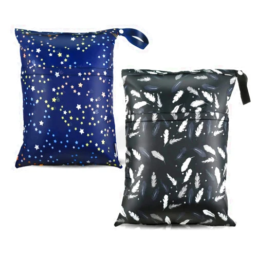 Yuntop 2 Pcs Waterproof Reusable Wet Dry Bag for Diaper Baby Cloth Gym Clothes Washable Travel Bags for Beach Pool Swimsuits Pockets with Two Zippered Dirty Diapers Stroller Yoga Toiletries Daycare Organizer