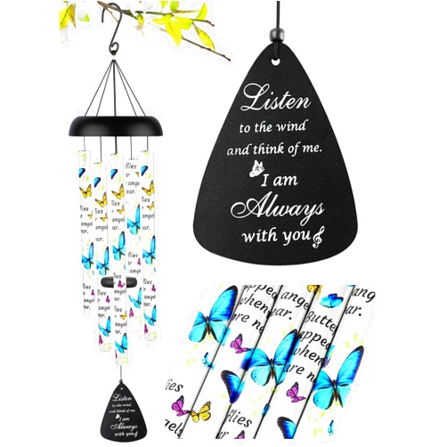 Fabuday Memorial Wind Chimes Sympathy Gift - Windchimes in Loving Memory of Loved One, Bereavement Gifts for Loss of Mom/Dad, Condolences Grief Remembrance Funeral Grieving, Butterfly