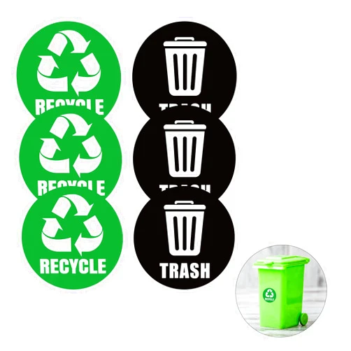 Lubsmuns Recycle Sticker,Self-Adhesive Recycle and Trash Bin Logo Stickers, Round Logo Sign Recycle Sticker for Trash Can Recycle Bin Garbage Containers,Recycling Sticker for Kitchen Waterproof(6PCS)