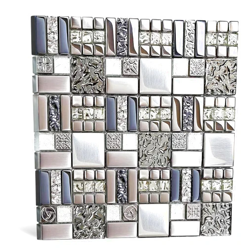 Blujellyfish Metallic Glass Mosaic Tiles Silver Gray 100% Glass Tile Water Resistant for Kitchen Backsplash Bathroom Shower Accent Wall Decor TSTGT151 (5 Square Feet)