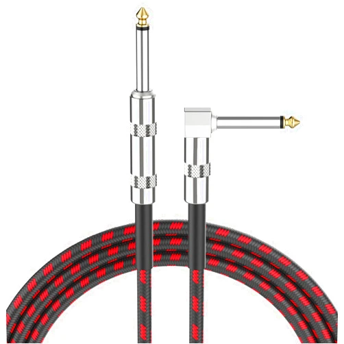 Geepen Premium 1/4 Inch Guitar Cable 10ft Braided, 6.35mm TS Mono Jack Cable Instrument Connector, Male to Male Straight to Right Angle Enhanced Sound Transmission Durable Construction
