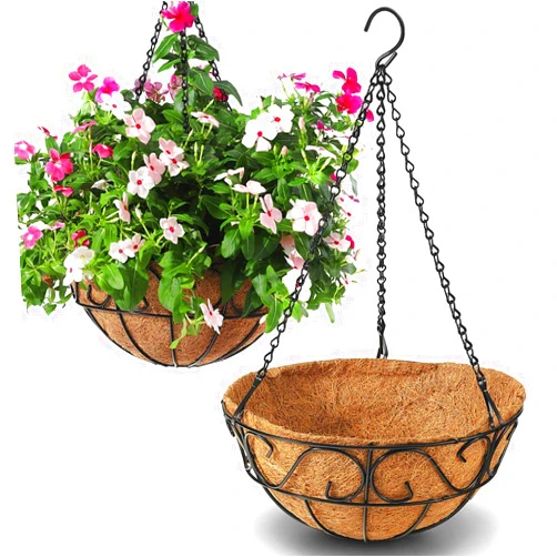 CABASAA 2 Pack Metal Hanging Planter Basket with Coco Coir Liner Chain Round Wire Plant Holder Flower Pots Hanger Garden Decoration Porch Decor Watering Hanging Baskets Indoor Outdoor (10INC set of 2)
