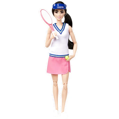 Barbie Careers Fashion Doll & Accessories, Made to Move Tennis Player Wearing Removable Outfit with Racket & Ball, 22 Bendable Joints