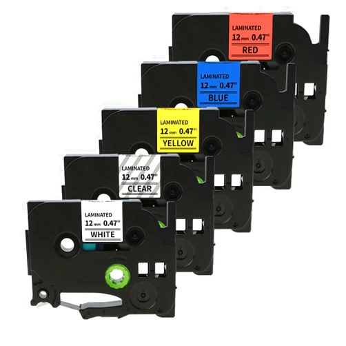 Oozmas Label Maker Tape Replacement for Brother PT-D200 1280 2040 1750 1090 1180 1880 1890 Label Maker Refills TZe TZ Tape 12mm 0.47 Inch Laminated Compatible with Brother P Touch Colored Labels, 5 Pack