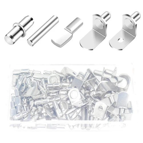 HELIFOUNER 86 Pieces 5 Styles Shelf Pins Kit, Nickel Plated Shelf Bracket Pegs, Cabinet Furniture Shelf Pins Support for Shelf Holes on Cabinets, Bookcases