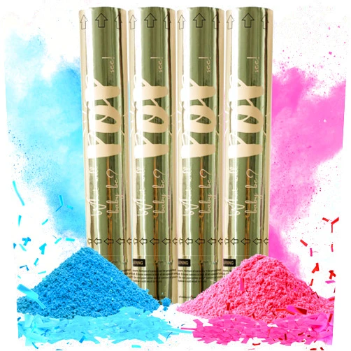 Revealations Gender Reveal Confetti Powder Cannon - Set of 4 Mixed (2 Blue 2 Pink) - Gender Reveal Smoke Bombs - 100% Biodegradable Tissue Safe Powder - Party Supplies