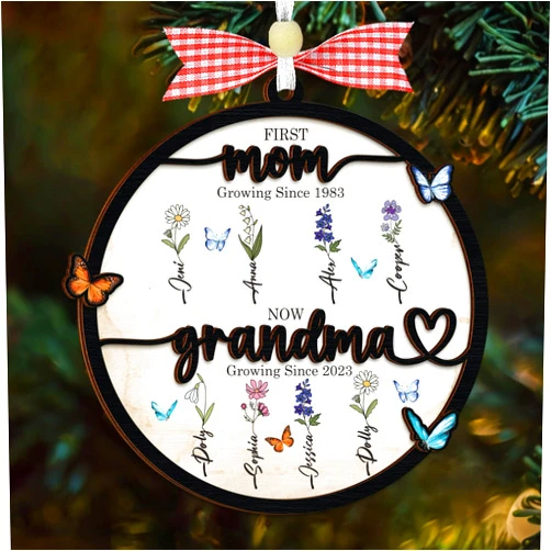 VINARTSVN Personalized Birth Month Flower Ornament First Mom Now Grandma Custom Keepsake Grandma's Garden with Grandkids Names Birthday Gifts for Mother Nana Mum Nini Christmas Tree Home Décor