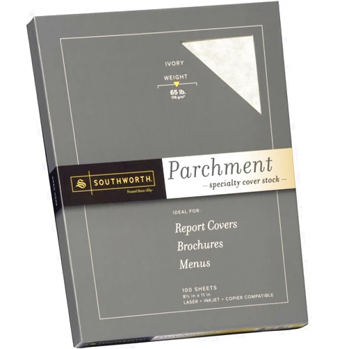 Southworth Company, Agawam, MA Z980CK Fine Parchment Paper,65lb,100 SH/BX,Acid-free/Lignin,Ivory