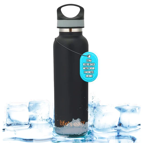 LIFE'S EASY Insulated Sports Water Bottle with Lid. Stainless Steel Vacuum Double Wall Thermo Flask for Hot and Cold Drinks, Simple Metal Hydro Canteen Travel Bottle for Men & Women - 20 oz (Black)