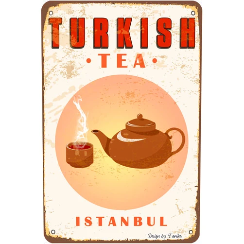 BIGYAK Turkish Tea is Tanbul 8X12 Inch Retro Look Metal Decoration Poster Sign for Home Kitchen Bathroom Farm Garden Garage Inspirational Quotes Wall Decor