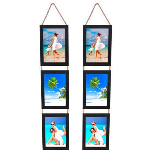 Lavezee 5x7 Collage Triple Picture Frames Set, Black 6 Opening Hanging Vertical Frame Made to Display 5 by 7 Inch Photo Print for Wall Decor