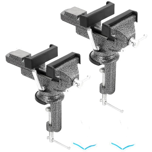 KOHAND 2 Pack 3 Inch Universal Table Vise Clamp, 360° Swivel Base Bench Clamp, Mini Bench Home Vise with Rubber Gaskets and Gloves for Woodworking, Cutting Conduit, Drilling and Metalworking, Black