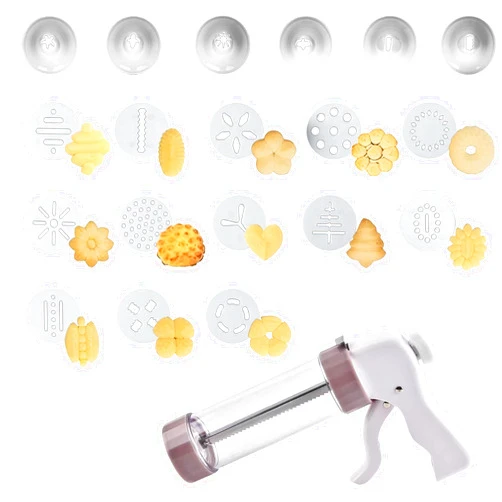 IULAVP Cookie Press Gun Baking Kit: Spritz Cookie Press/Cookie Decorating Icing Kit with 13 Discs and 6 Nozzles, Comfort Grip Cookie Press for Baking Biscuit Cake Churro Cookie Home DIY