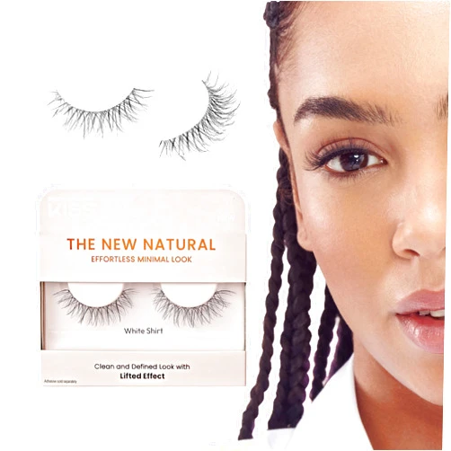 KISS The New Natural, False Eyelashes, White Shirt', 12 mm, Includes 1 Pair Of Lash, Contact Lens Friendly, Easy to Apply, Reusable Strip Lashes