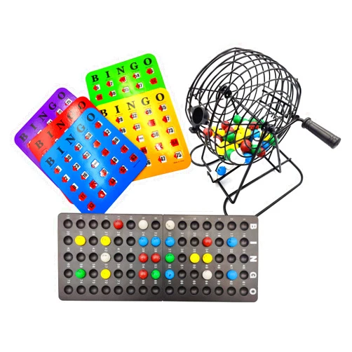 Yuanhe Deluxe Bingo Game Set - 6 Inch Metal Cage with Calling Board, 5 Shutter Slide Cards, 75 Colored Balls, for Large Group Games