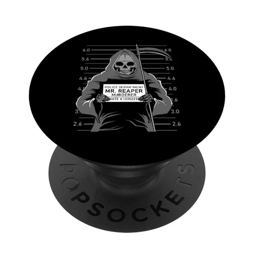 Witzige Polizei Mugshot Verhaftung Fotos Gefängnis Mr Reaper Arrestment Prison Grim Reaper Photo Funny Fun PopSockets Swappable PopGrip
