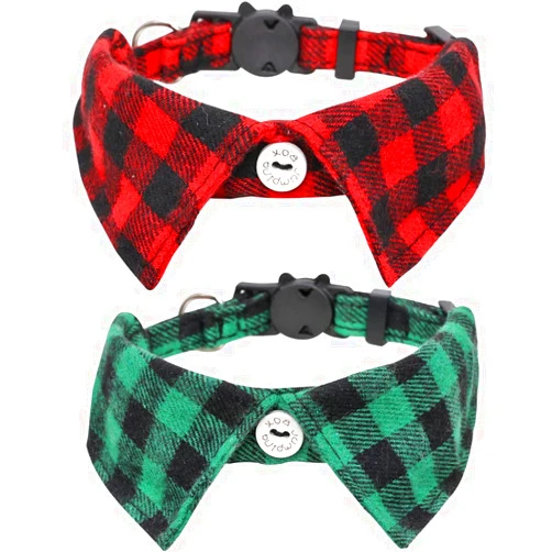Lamphyface 2 Pack/Set Christmas Cat Collar Breakaway with Cute Bow Tie and Bell Plaid for Kitty Adjustable Safety