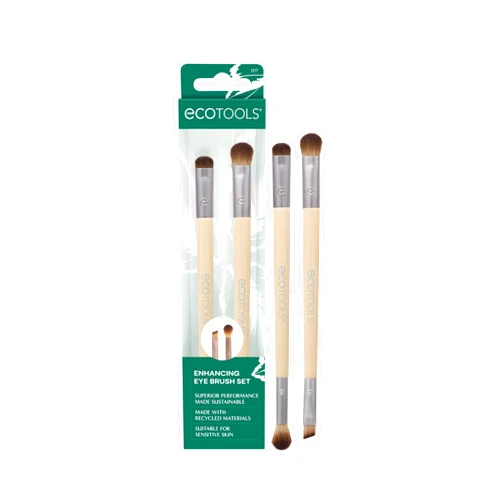 EcoTools Enhancing Eye Brush Set, Makeup Brushes For Liquid, Cream & Powder Eyeshadow & Eye Liner Application, Dual-Sided & Eco-Friendly, Synthetic Bristles, Cruelty-Free, 2 Piece Set