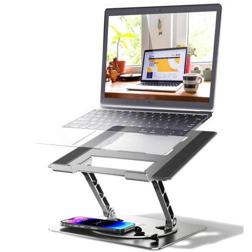 DUCHY Adjustable Laptop Stand 360 Rotation, Ergonomic Portable Computer Stand, 13 Lbs Heavy Duty Laptop Holder Compatible with MacBook Air/Pro All Laptops up to 17 Inches, Grey