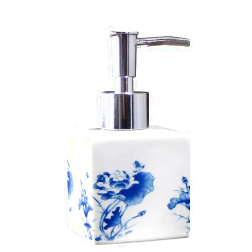 SAFWE Lotion Soap Dispenser,Ceramic Lotion Soap Dispenser with Pump for Bathroom and Kitchen Office, Vintage Blue and White Porcelain Floral Decorative Liquid Bottle