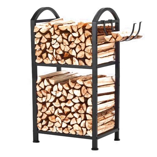 ZEXVIDA Firewood Rack Outdoor and Indoor, Fire Wood Storage Racks with Wood Hooks, 31