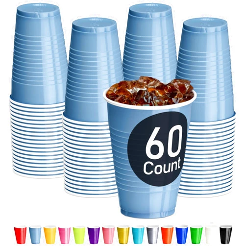 DecorRack Light Blue Plastic Cups, 12 oz Disposable Cups, Party Supplies (60 Count)