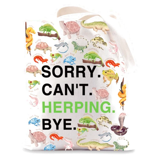 JNIAP Reptile And Amphibian Tote Bag Herpetologist Gifts Sorry Can't Herping Bye Herpetology Tote Bag
