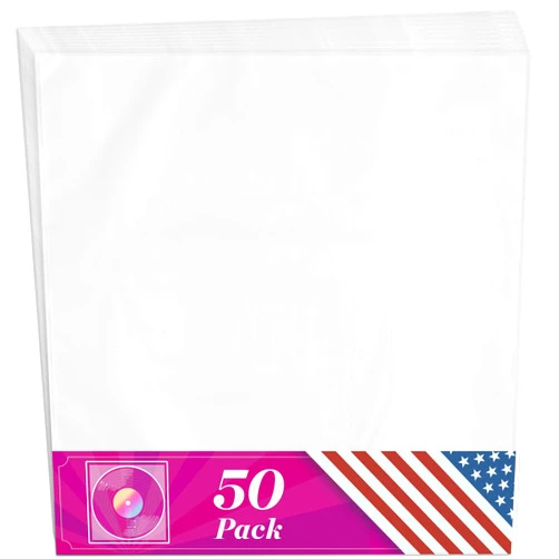 Claev 50 Anti Static Inner Record Sleeves w/Rice Paper for Vinyl LP Records (12 inch, Square), High Fidelity Protective Plastic Storage Covers