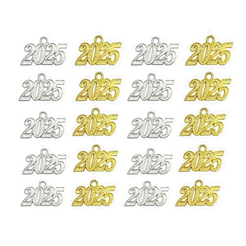 WiYould 20pcs Year 2025 Letter Charms for New Years Eve Gift Jewelry Making Graduation Tassel DIY (Silver and Gold)