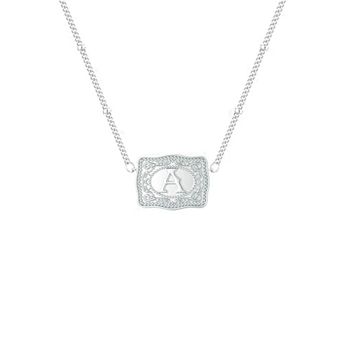 Decixde Initial Letter Necklace for Women EmbossedBelt Buckle Necklace Sliver Personalized Letter Pendant Necklace Trendy Initial Letter jewelry for Women
