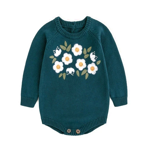 Simplee kids Baby Girls Kint Romper Fall Long Sleeve Rompers Newborn Baby Floral Print Overall Jumpsuit Outfits