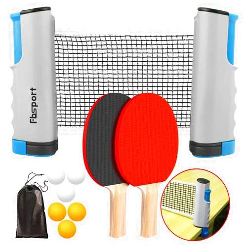 FBSPORT Ping Pong Paddle Set, Portable Table Tennis Set with Retractable Net,Rackets,Balls and Carry Bag for Indoor/Outdoor Games