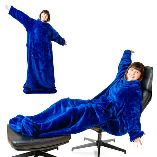 EzrAllora Lightweight Fleece Blanket with Sleeves and Foot Pocket - Patent Pending - 75