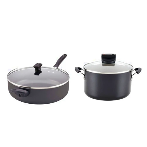 Farberware Dishwasher Safe Nonstick Jumbo Cooker/Saute Pan with Helper Handle - 6 Quart, Black | Farberware Smart Control Nonstick Stock Pot/Stockpot with Lid, 6 Quart, Black