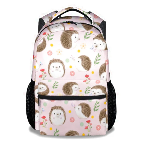 PoshWrap Hedgehog School Backpack for Girls, Boys - 16 Inches Pink Backpacks for Teens - Carry Aesthetic Bookbag for Middle School