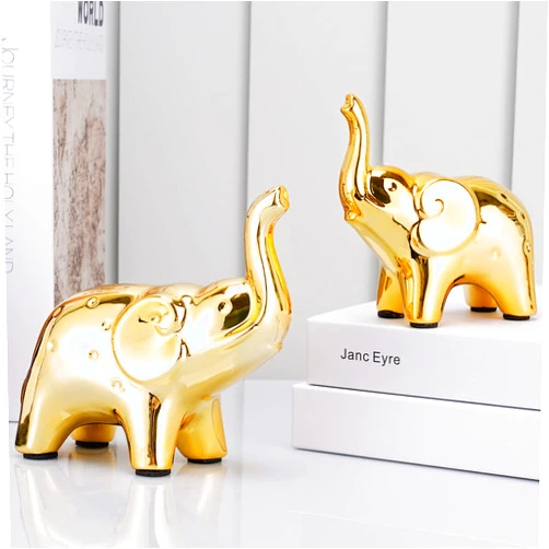 JIMBON A Pair Gold Elephant Statue Home Decor,Modern Style Figurines,Sculpture for Living Room Office Desktop Bookshelf,Ceramics Gold Mother and Baby Elephant Ornaments for Mothers Day