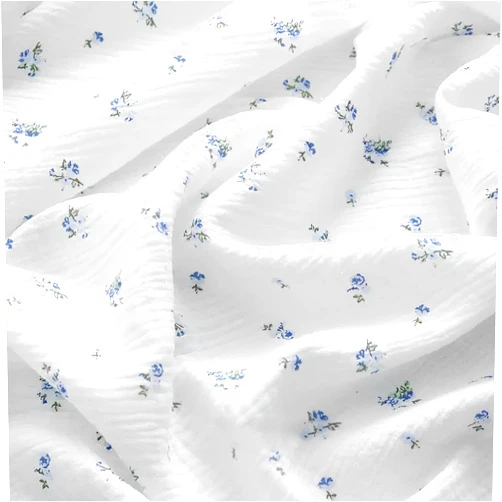 LaSilk Fabric LaSilk Double Gauze Cotton Fabric by The Yard - 100% Cotton Muslin Fabric for DIY Craft & Sewing Material Like Dress, Towel, Bedding Sets, Cheesecloth, Boho Table Runner Fabric (Blue Floral, 1 Yard)