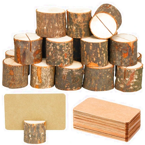 Toncoo 15Pcs Wood Place Card Holders and 30Pcs Kraft Table Place Cards, Wood Card Holder, Wooden Place Card Holders, Wood Table Number Holders, Wood Sign Holder, Wooden Sign Holder