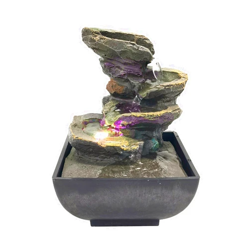 GWZiehory Indoor Tabletop Fountain Water Fountain with Light and Natural Waterfall Sounds for Desktop, Spa and Home Décor, 4-Tier Small Desktop Fountain for Leisure and Relax Zen Meditation