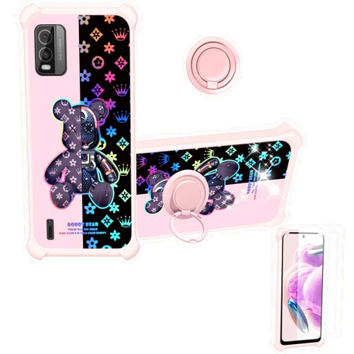 Jioeuinly Nokia C210 Case Compatible with Nokia C210 Phone Case Cover [with Tempered Glass Screen Protector][Ring Support][Colorful Reflect Light] IMDF-JXX