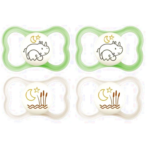 MAM Air Night Pacifiers, MAM Sensitive Skin Pacifier 6+ Months, Glow in The Dark Pacifier, Best Pacifier for Breastfed Babies, Unisex Baby Pacifiers, 2 Count (Pack of 2), Designs May Vary