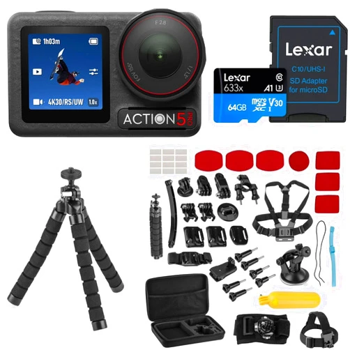 DJI Osmo Action 5 Pro, Waterproof Camera with Dual OLED Touchscreens, Action Camera 4K Ideal for Sports, with Froggi 47-pc Sport Kit and SD Card (Standard Combo Kit)
