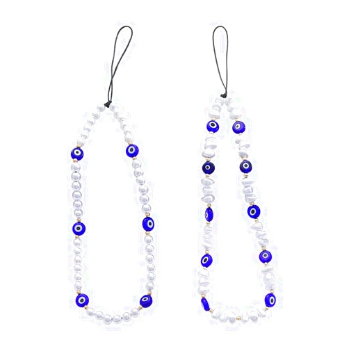 UUYYEO 2 Pcs Evil Eye Gemstone Phone Charm Lanyard Cell Phone Beaded Wrist Strap Mobile Phone Chain Strap Cute Phone Charms Strap Beaded Phone Wristlet Chain for Men Women
