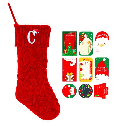ZGCYSMHT Christmas Stockings Personalized Custom Initials 18 Inches Knitted Christmas Stockings with Letter Fireplace Hanging Monogram Xmas Stockings for Kids,Family Holiday Party Decoration（Red C）