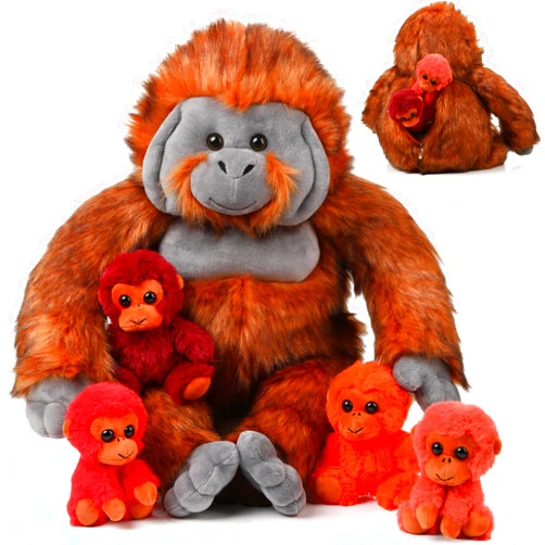 Lenwen 5 Pcs Christmas Plush Gorilla Orangutan Stuffed Animals Set 14 Inch Large Mommy Gorilla with 4 Baby Gorillas Zippered Gorilla Plushies for Birthday Gifts Forest Party Decor(Lovely Color)