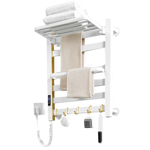 ZHKXMTM Heated towel rack, heated towel racks for bathroom,Wall-Mounted Towel Heater with Timer & Temperature Multi-Level Adjustments,Aluminum,electric towel warmer for bathroom, Salons & Spas(Left power cord