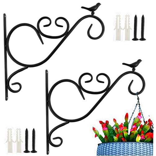 TIHOOD 2PCS 12inch Wall Hanging Plant Bracket, Retro Iron Metal Wall Décor Shepard Hook Lantern Wall Hanger for Hanging Plant Flower Bird Feeder Planter Indoor Outdoor, Bird