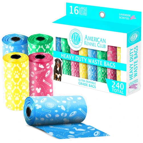 AMERICAN KENNEL CLUB AKC Dog Poop Bags - Leak Proof Pet Waste Bags - 16 Refill Rolls - Lavender Scent - 240 Count (Toy Print)