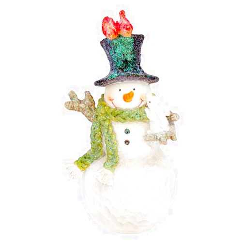 Generic Wing Tai Trading Resin Snowman with Rabbit and Birds 9in